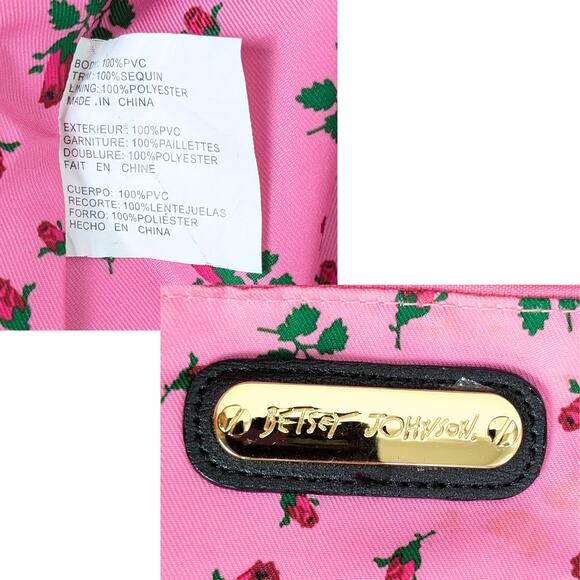 Betsey Johnson Sequin Polka Dot Bow Convertible Crossbody Satchel Bag Blk White - Picture 9 of 12